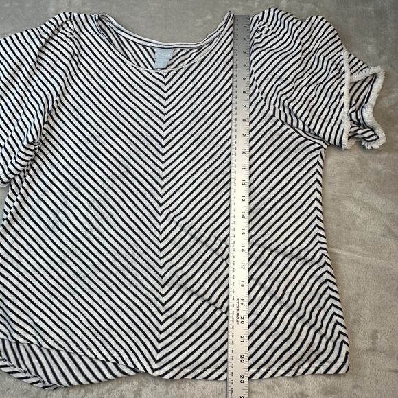 Chico's Navy White Stripe Fringed Flutter Short Sleeve 100% Linen Top Sz 3 ( L ) - Picture 10 of 16